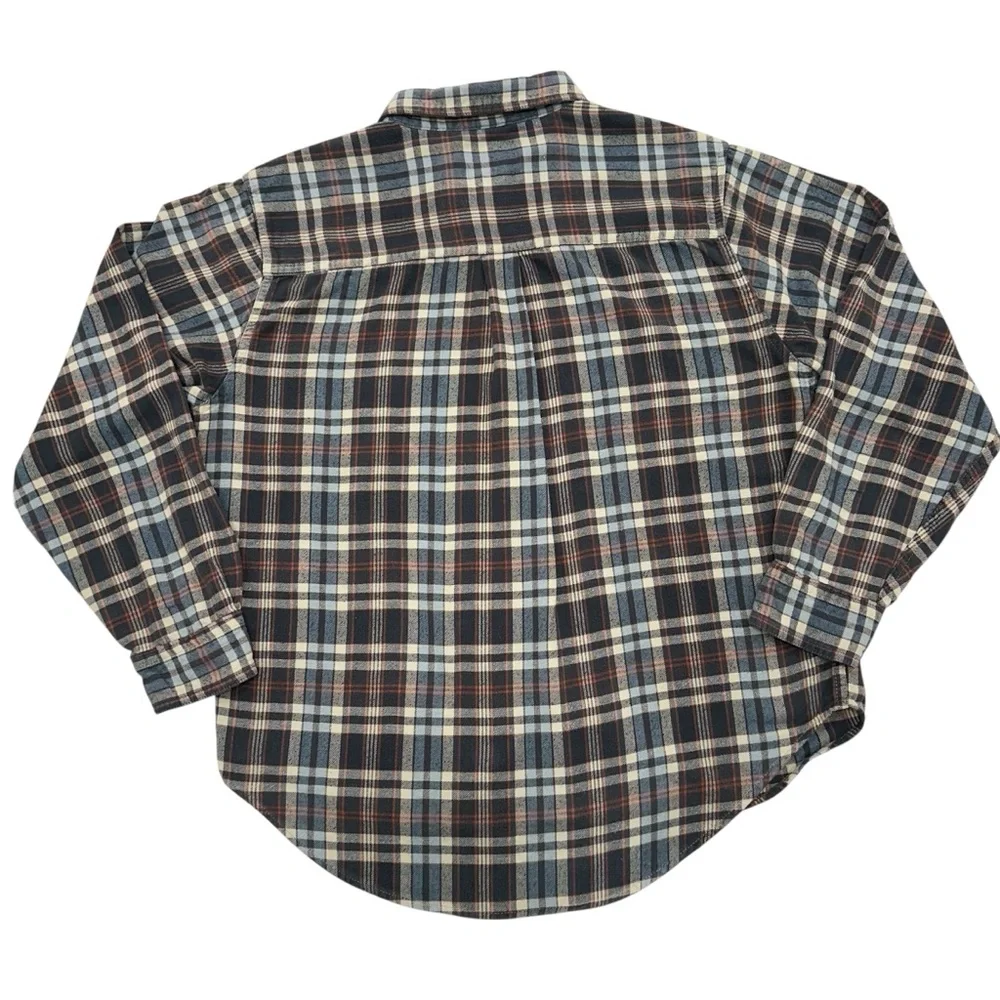 Woolrich Men's Black/Blue/White Plaid Flannel Long Sleeve Shirt Large_Vintage - Picture 3 of 9